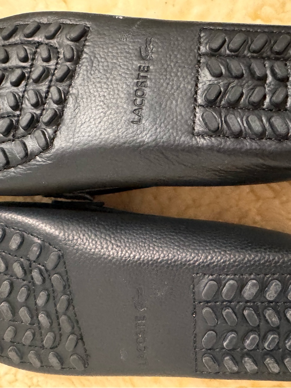 Lacoste Black Leather Slip-On Loafers with Red Webbing and Silver Hardware - Picture 2 of 5